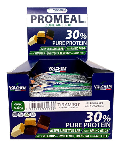 Volchem Promeal Zone 40-30-30, Barretta Proteico-Energetica con Ripartizione di Carboidrati-Proteine-Grassi (40-30-30), Senza Grassi Idrogenati, Scatola da 24 Barrette, Gusto Menta, 1200 g