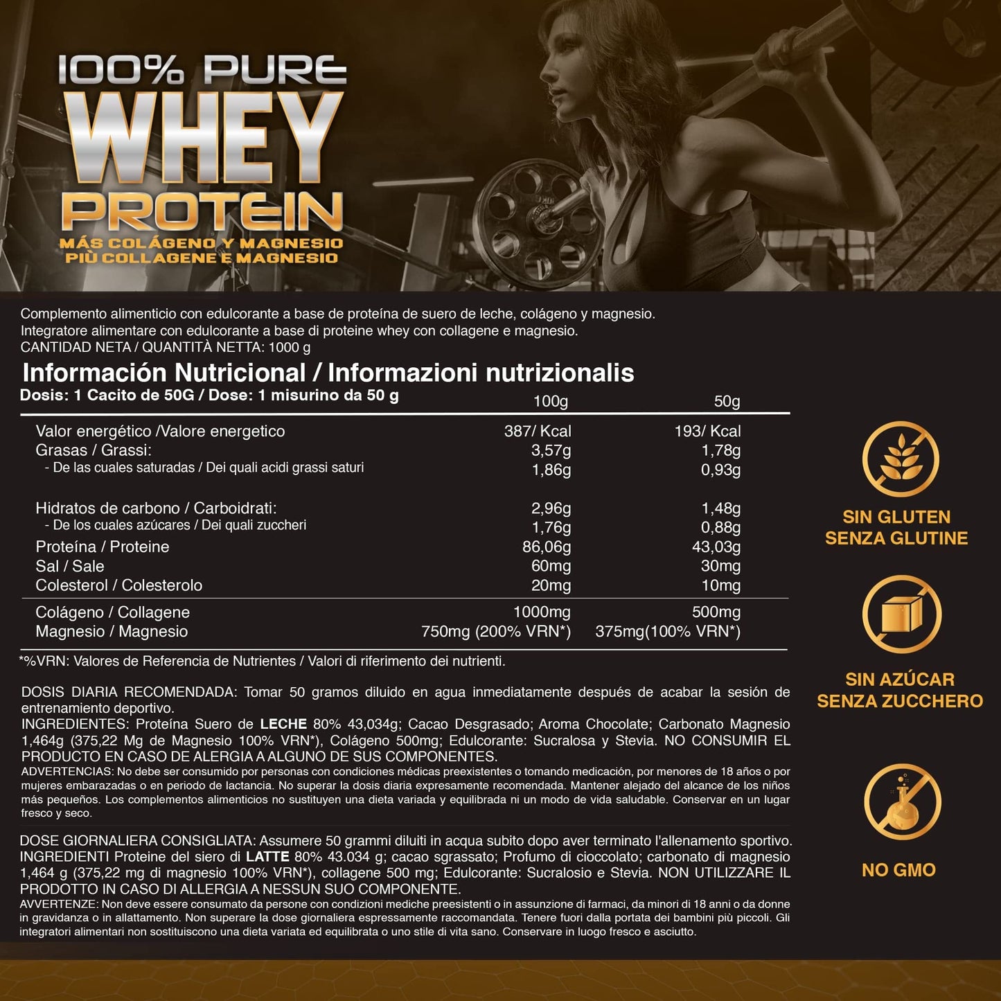 Healthy FUSION Whey protein 100% pura | Proteine whey + collagene + magnesio | Proteine del siero di latte isolate per lo sviluppo muscolare | Massa muscolare pulita | 1000 g (Cioccolato)