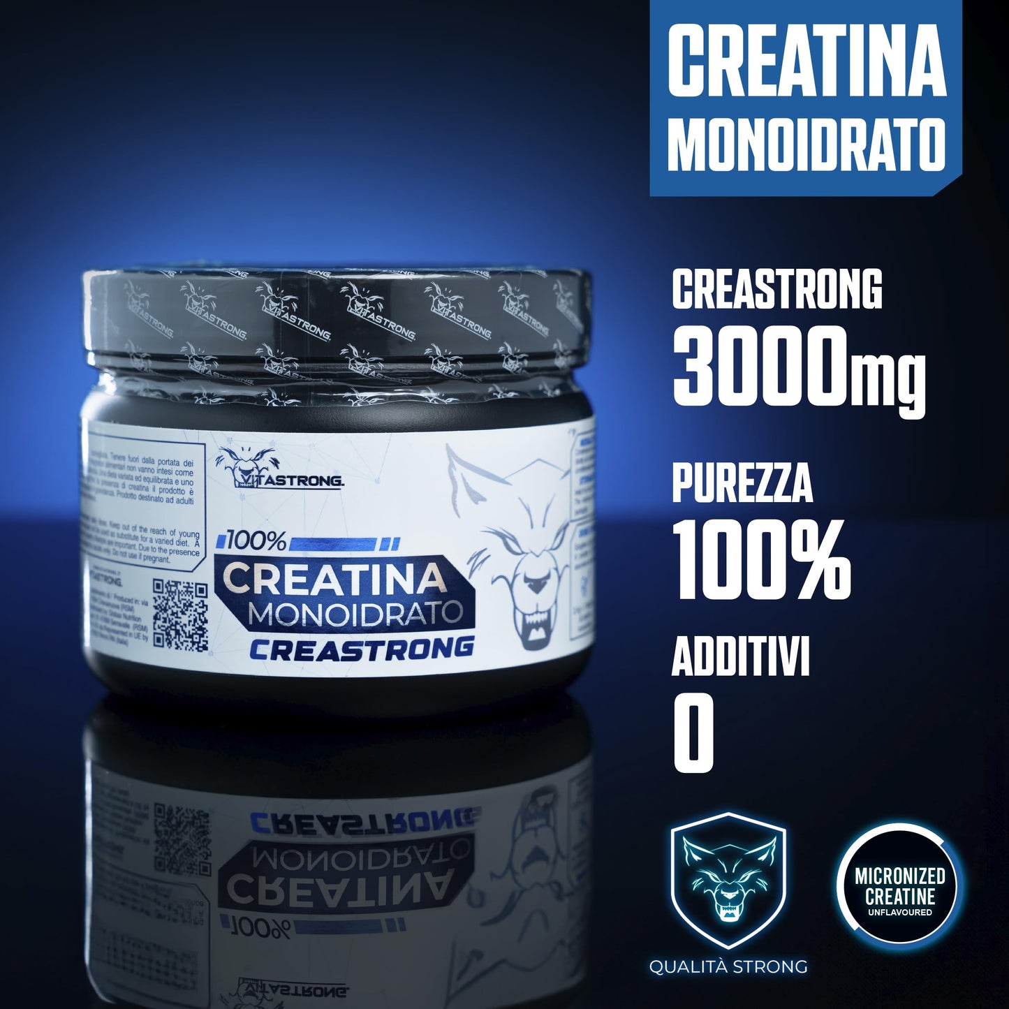 Creatina Monoidrata 100% PURA Creastrong® - Marchio Registrato di Vitastrong, Creatina in Polvere, Creatina Monoidrata Polvere - Creatina Monoidrato, Creatina Polvere ad Alto Dosaggio, Made in Italy