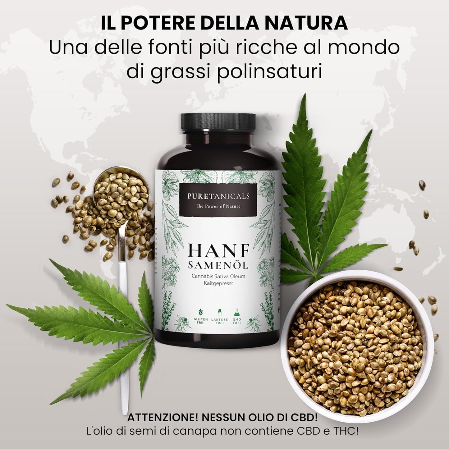 Olio di Semi di Canapa (Cannabis Sativa), 180 Capsule con Omega 3-6-9 | Ingredienti Naturali 100%, 1000mg Puro Hemp Seed Oil |