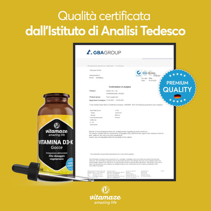 Vitamaze® Vitamina D3 K2 (+1 Anno) di Alto Dosaggio Vitamina D3 + 20 mcg Vitamina K2 al Giorno, 180 Piccole Compresse Vegetariane, Elevata Biodisponibilità, Qualitá Tedesca