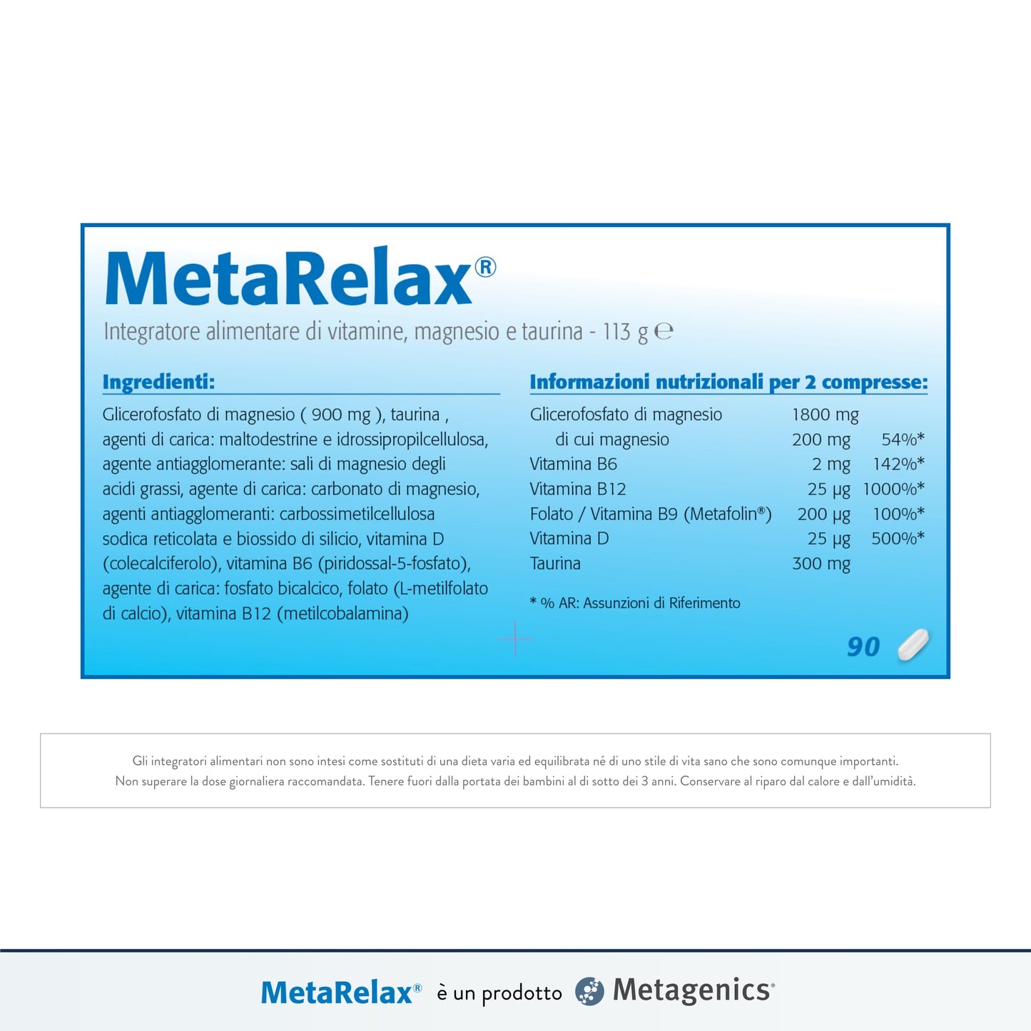 Metagenics - MetaRelax, In Situazioni di Stress, Stanchezza e Tensione Muscolare - 45 Compresse