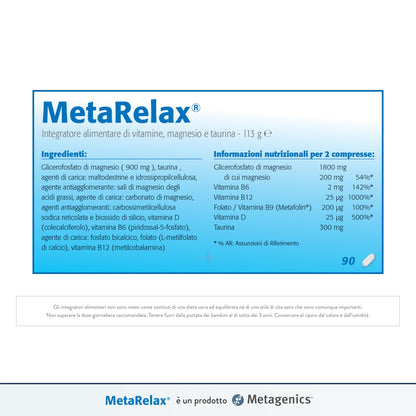 Metagenics - MetaRelax, In Situazioni di Stress, Stanchezza e Tensione Muscolare - 45 Compresse