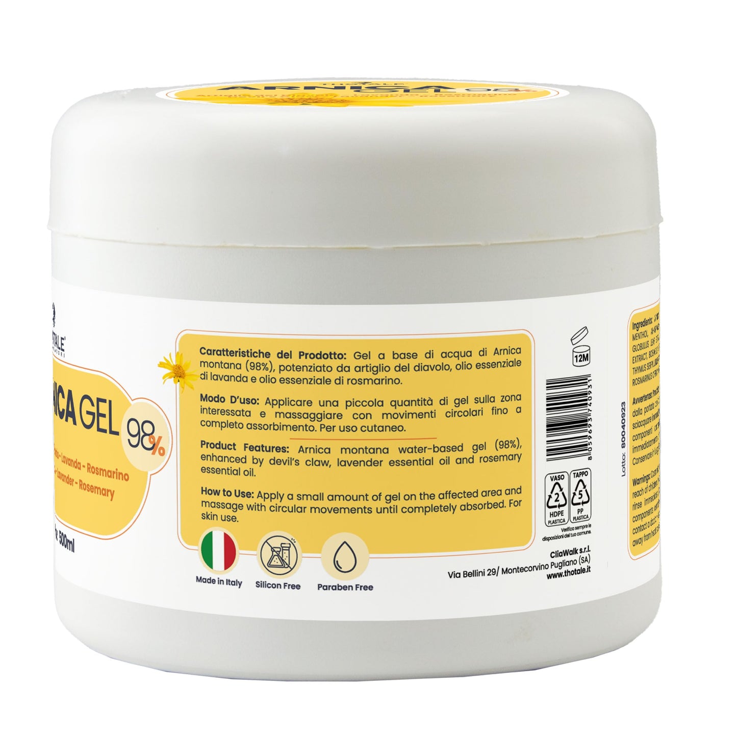 Arnica per cavalli uso umano e Artiglio del Diavolo 500 ml, Gel Extra Forte 98%, crema per massaggi a muscoli e articolazioni, effetto freddo, non irrita, non arrossa, non unge, 100% made in Italy