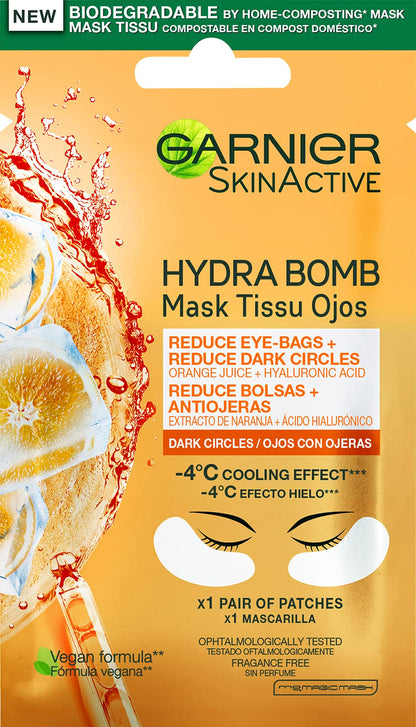 Garnier Skincare Maschera Occhi Anti Fatica con Succo d'Arancia e Acido Ialuronico, 6 g