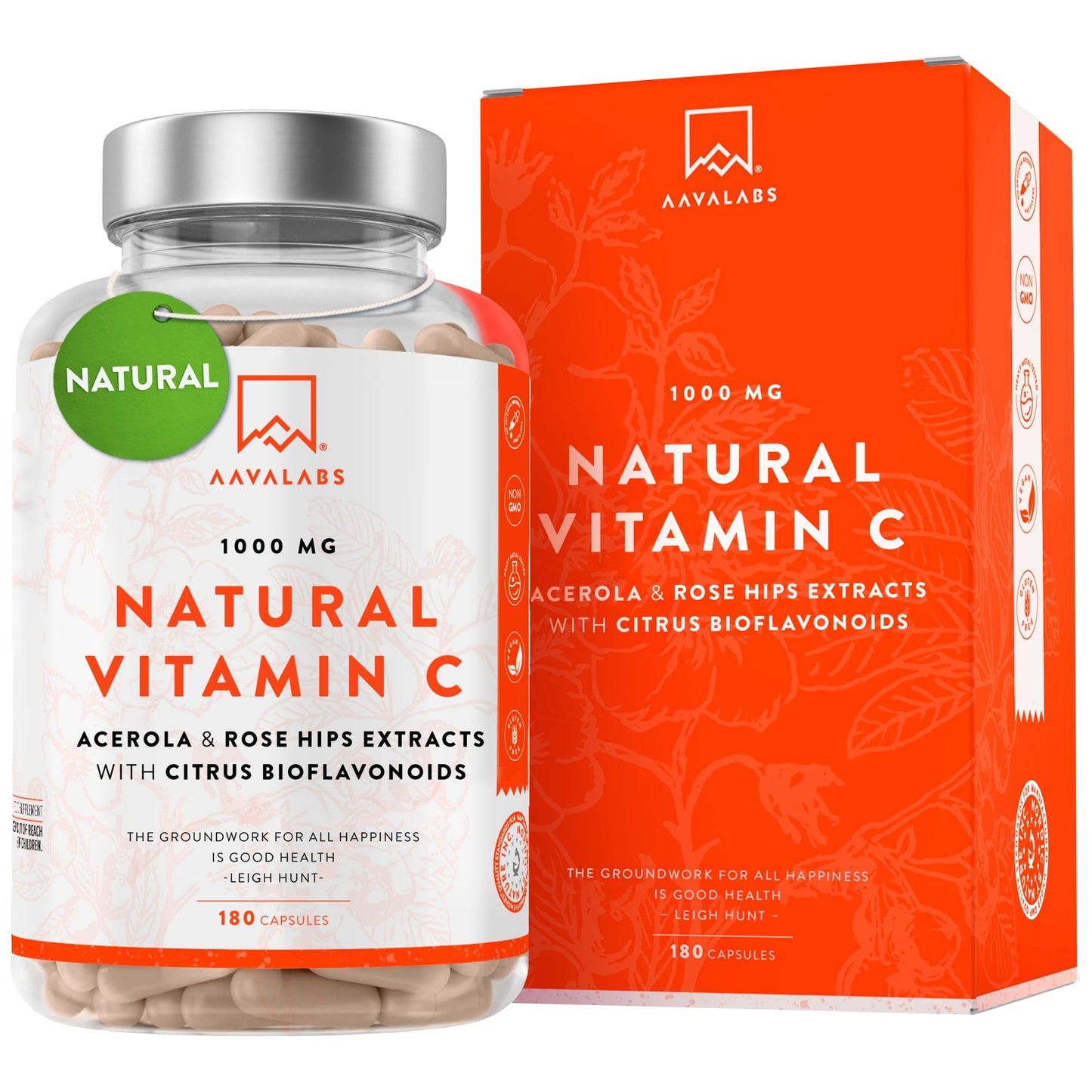 Vitamina C 1000mg Vegan - Integratore Vitamina C Naturale Alto Assorbimento con Bioflavonoidi, Rosa Canina, Acerola - 1000 Vitamina C Pura per dose - Vitamin C Difese Immunitarie 180 Capsule