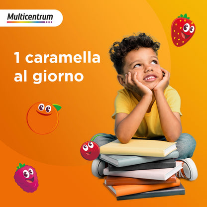 MULTICENTRUM Vitagummy Integratore Alimentare di Vitamine e Minerali Formulato per Bambini 3+, con Vitamina D e Iodio, Gusto Frutta Mista, 30 Caramelle Gommose da Consumare Dove e Quando Vuoi