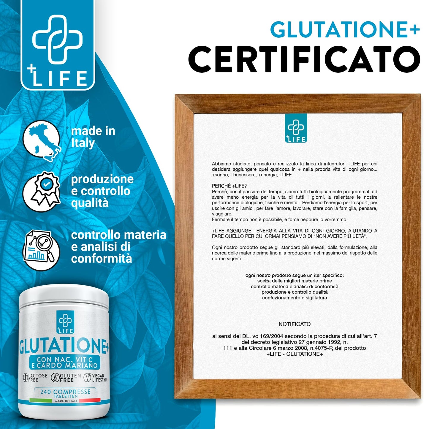 GLUTATIONE Forte 240 Compresse PiuLife® Con Vitamina C, NAC n-acetil-cisteina E Cardo Mariano Fegato, Integratore Glutatione 250 mg, Glutatione Ridotto Antiossidante, Sistema Immunitario, Detox