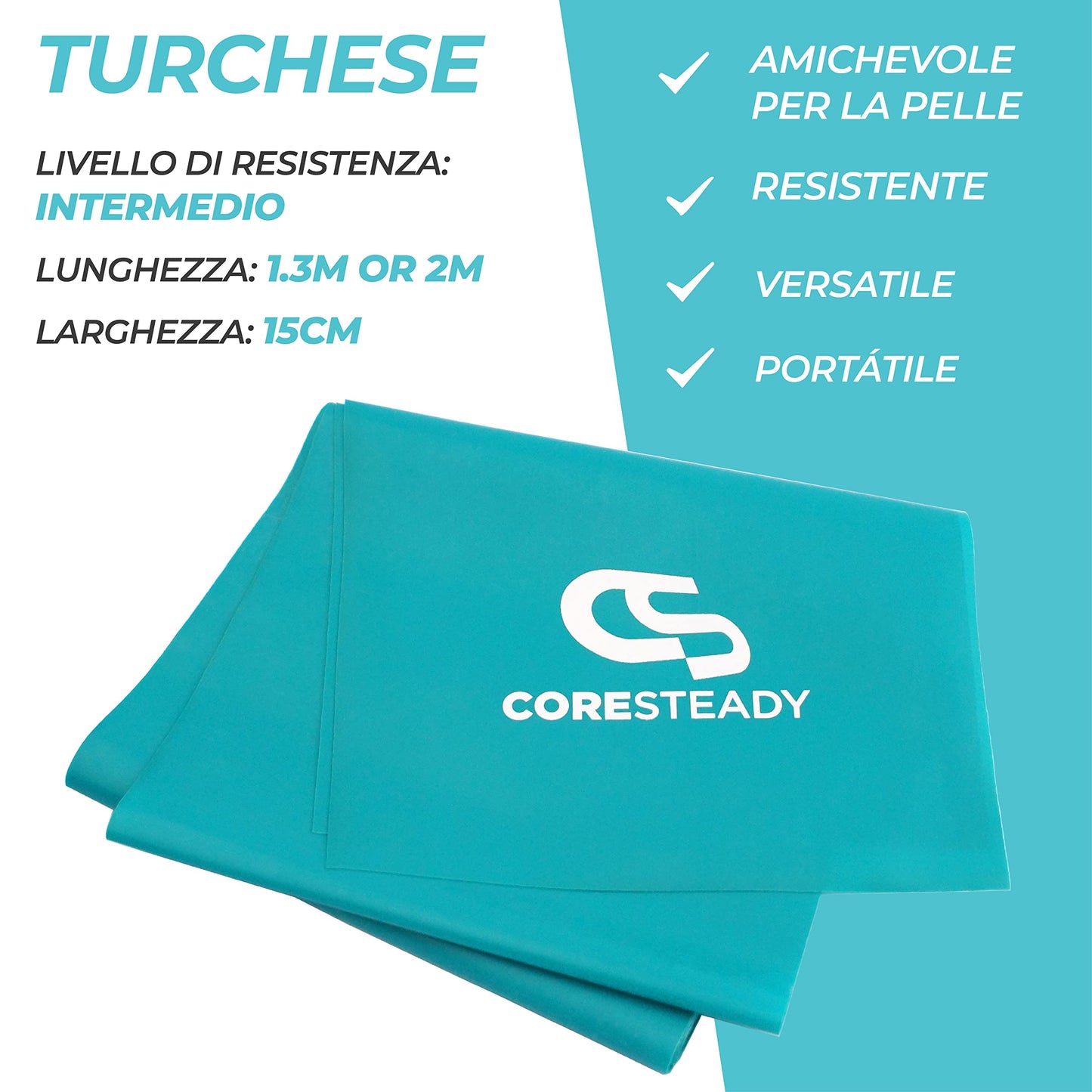 Coresteady Elastici Fitness - Elastico Fitness Pilates - Fasce Elastiche Fitness Fisioterapia e Yoga - Elastici Palestra per Forza - Set Elastici Fitness con Guida Gratuita