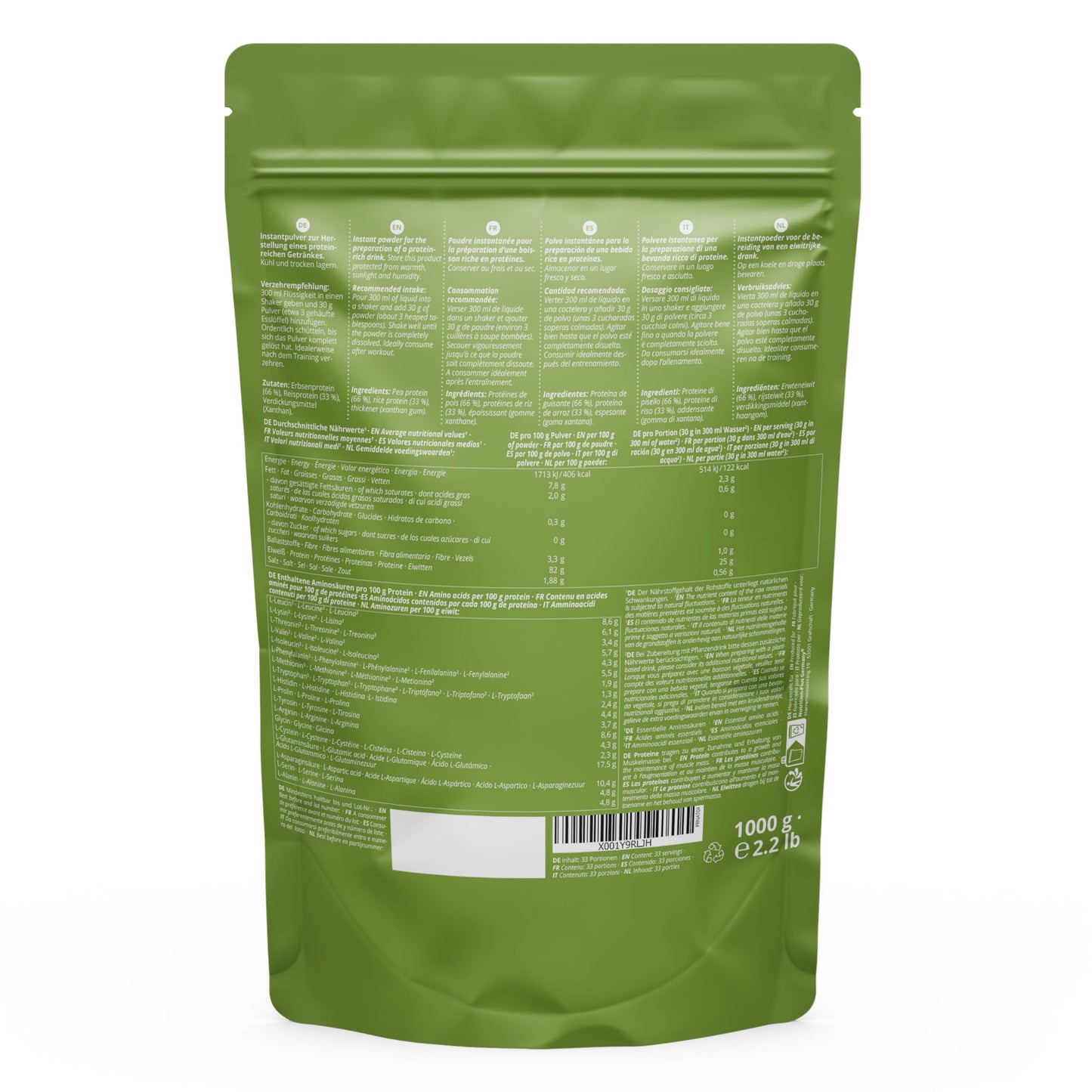 Proteine del Pisello + Riso neutre 1 kg - Proteina vegana in Polvere senza Soia, Zucchero, Lattosio o Edulcorante, Sucralosio - Natural Protein 1000 g - 77% Contenuto proteico