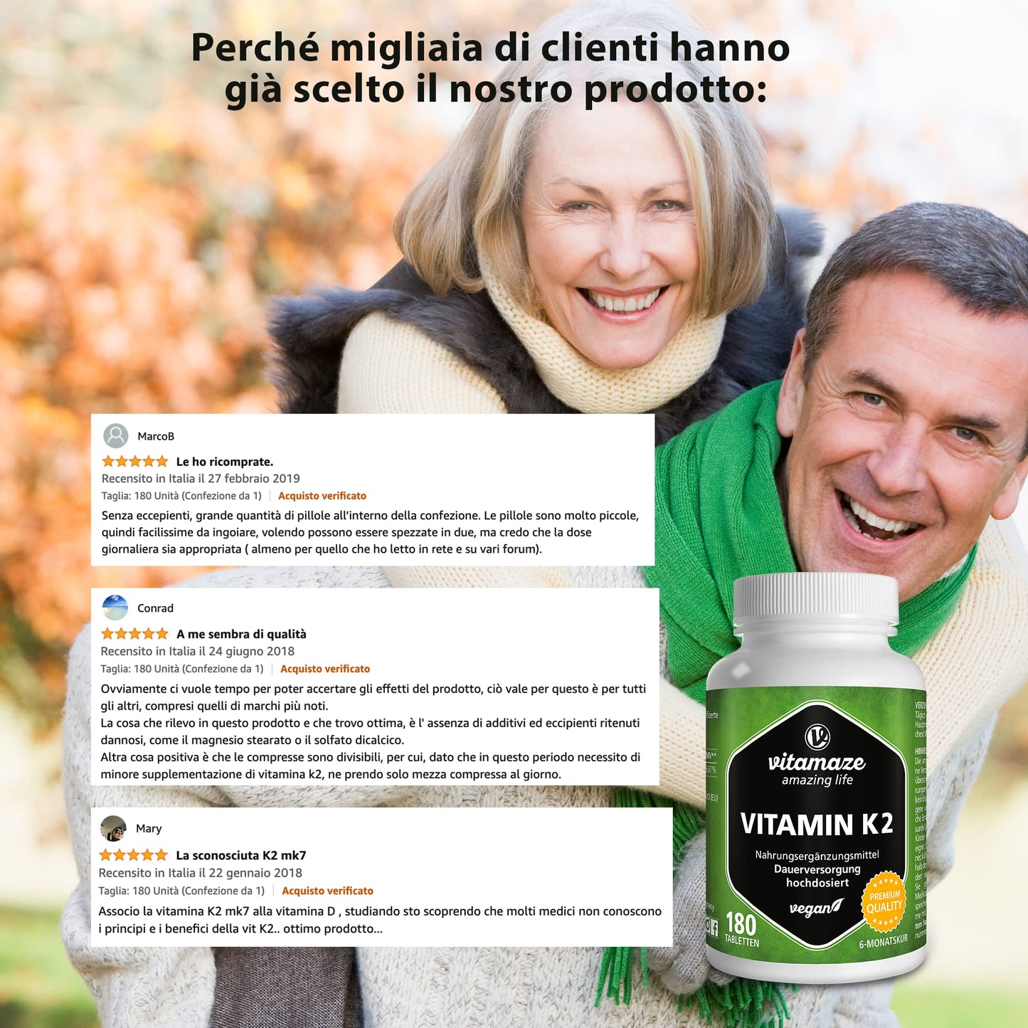 Vitamaze® Vitamina K2 MK-7 Alto Dosaggio Menachinone, 180 Compresse Vegan, Qualità Tedesca, Naturale Integratore Alimentare senza Additivi non Necessari