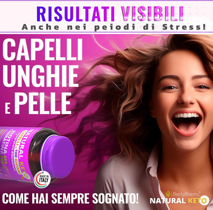 NATURAL KETO® Capelli in 100 Giorni. Integratori per capelli donna uomo con 12 vitamine per capelli tra cui Collagene,Biotina crescita capelli,Cheratina,Ferro,Vitamina b. Integratore capelli ITALIANO