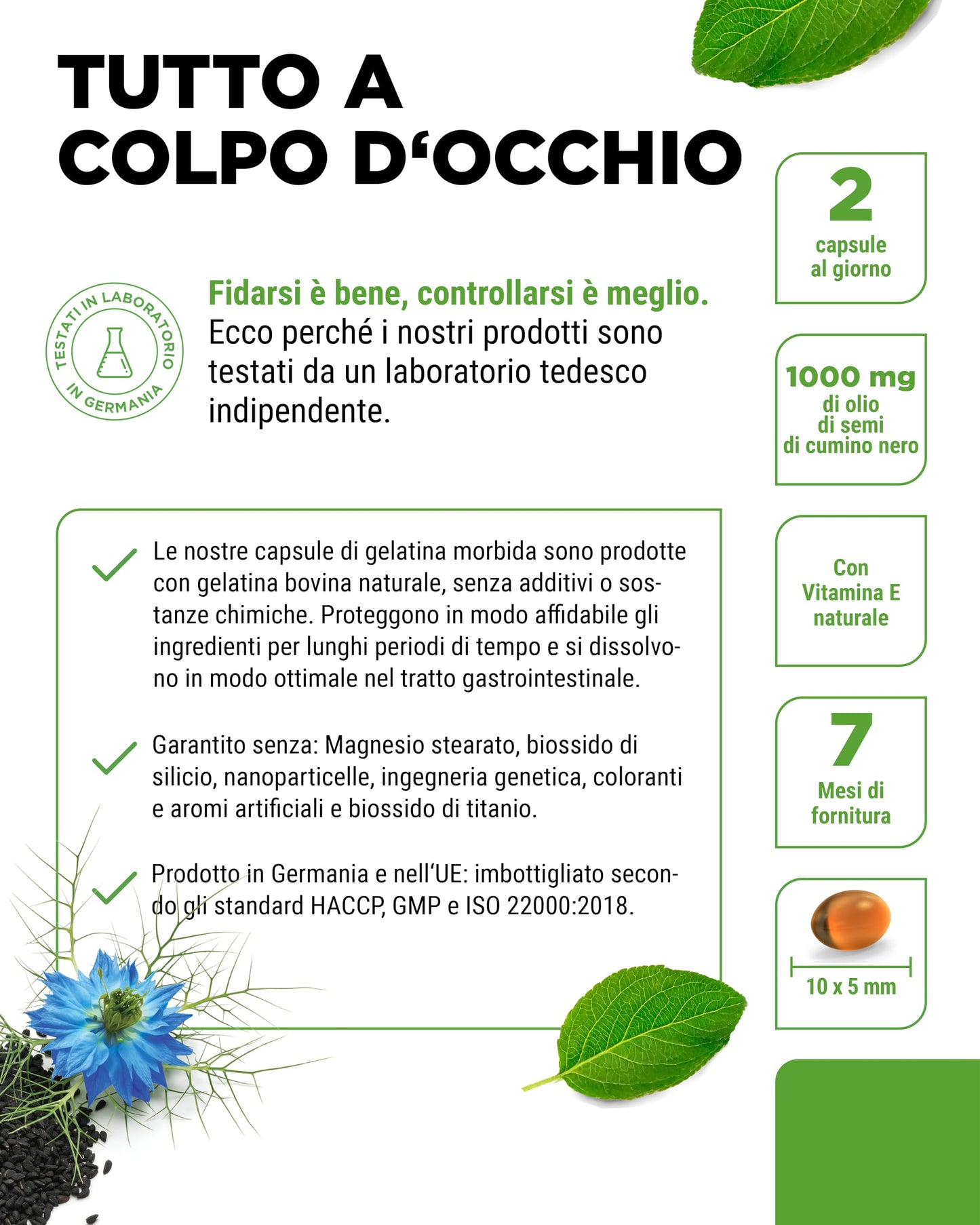 Olio di cumino nero - 420 capsule - 1000 mg per dose giornaliera - Con vitamina E naturale - Egiziano, naturale e spremuto a freddo