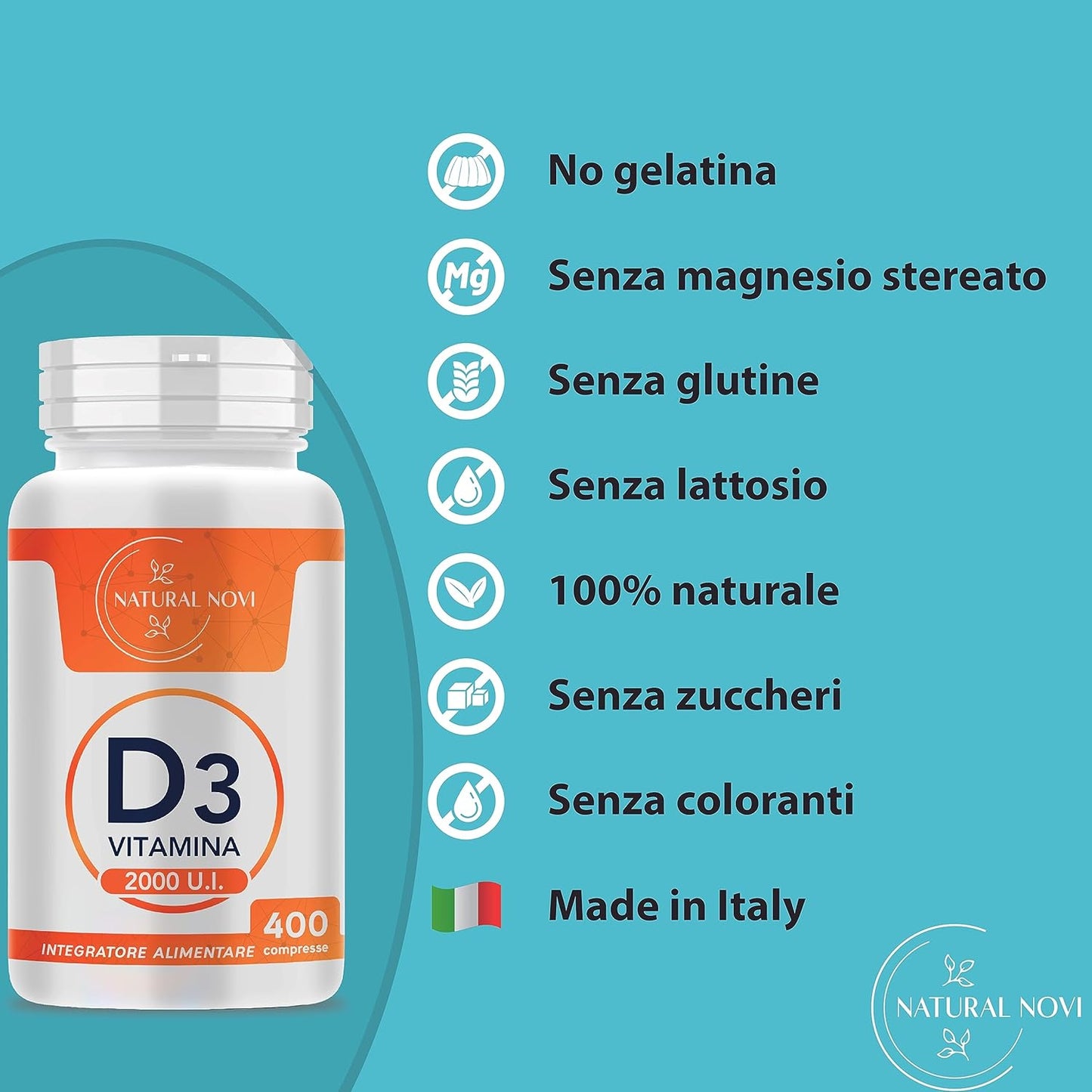 Vitamina D 2000 UI 400 compresse ALTO DOSAGGIO (oltre 1 anno di scorta) VITAMINA D3 al supporto di sistema immunitario, muscoli, denti, ossa