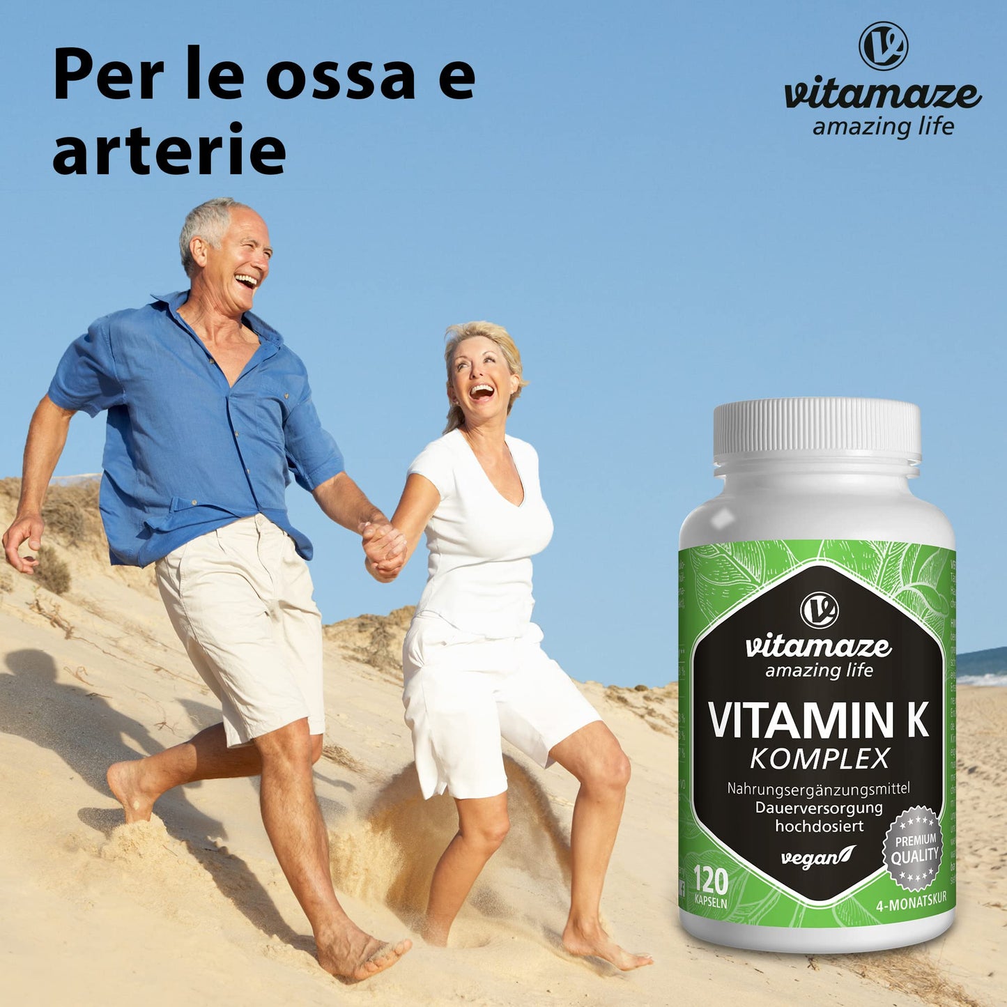 Vitamaze® Vitamina K2 MK-7 Alto Dosaggio Menachinone, 180 Compresse Vegan, Qualità Tedesca, Naturale Integratore Alimentare senza Additivi non Necessari