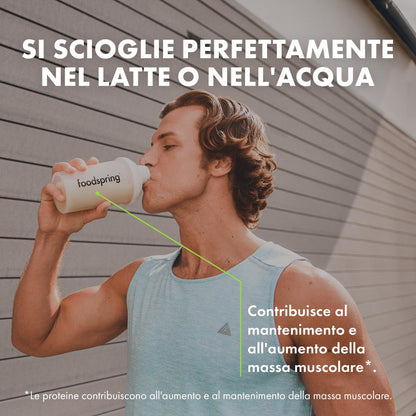 foodspring - Proteine Whey in polvere Cioccolato - Con 21 g di proteine per l'aumento muscolare, perfetta solubilità, ultra-filtrate & ricche di BCAA ed EAA - gusto pieno e delizioso (750 g)