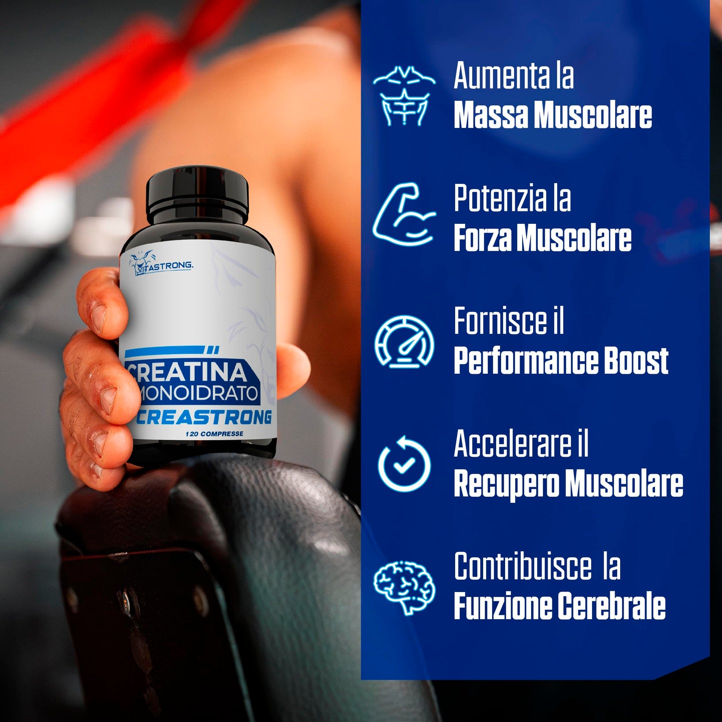 Creatina Monoidrata 100% PURA Creastrong® - Marchio Registrato di Vitastrong, Creatina in Polvere, Creatina Monoidrata Polvere - Creatina Monoidrato, Creatina Polvere ad Alto Dosaggio, Made in Italy