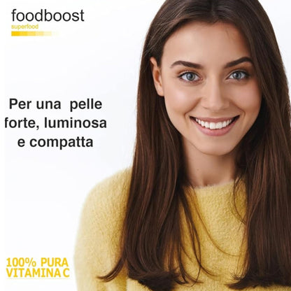 100% Vitamina C in polvere Pura 1 Kg - foodboost - senza additivi, conservanti, edulcoranti. Per Collagene, supporto immunitario, ossa e articolazioni. marchio di fiducia italiano