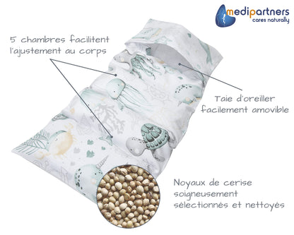 Medi Partners Cuscino Termico noccioli ciliegio 60x20cm 800g 100% Cotone 5 Camere Grande Terapia del freddo Federa sfoderabile (Stelle)