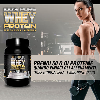 Healthy FUSION Whey protein 100% pura | Proteine whey + collagene + magnesio | Proteine del siero di latte isolate per lo sviluppo muscolare | Massa muscolare pulita | 1000 g (Cioccolato)