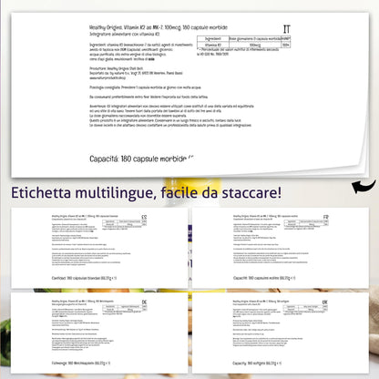 Healthy Origins, Vitamina K2 come MK7, 100mcg per dose giornaliera, 180 Capsule, Testato in Laboratorio, Altamente Dosato, Senza Glutine, Senza Soia, non OGM, Vitamina K