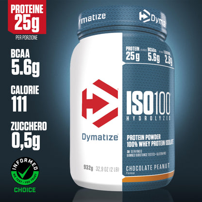 Dymatize ISO 100 Hydrolyzed Gourmet Chocolate 932g - Proteine del siero di latte idrolizzate e isolate in polvere