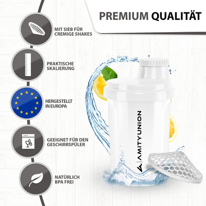 AMITYUNION Shaker per proteine 300 ml Heaven a prova di perdite, senza BPA con setaccio cliccabile e scala per frullati cremosi di siero di latte, shaker per proteine, originale in Fumo nero