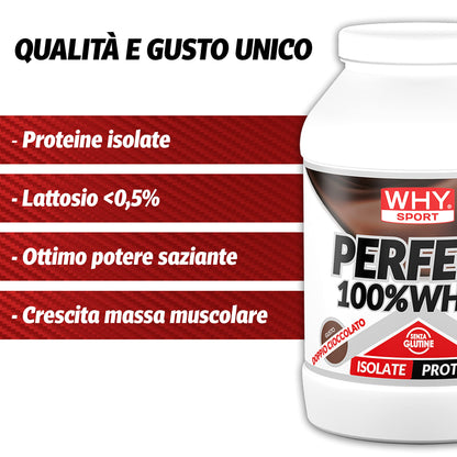 WHY SPORT PERFECT 100% WHEY - Proteine Whey - Proteine Isolate - Proteine in Polvere con Aminoacidi Essenziali per la Massa Muscolare - Gusto Cioccolato al Latte - 900 gr