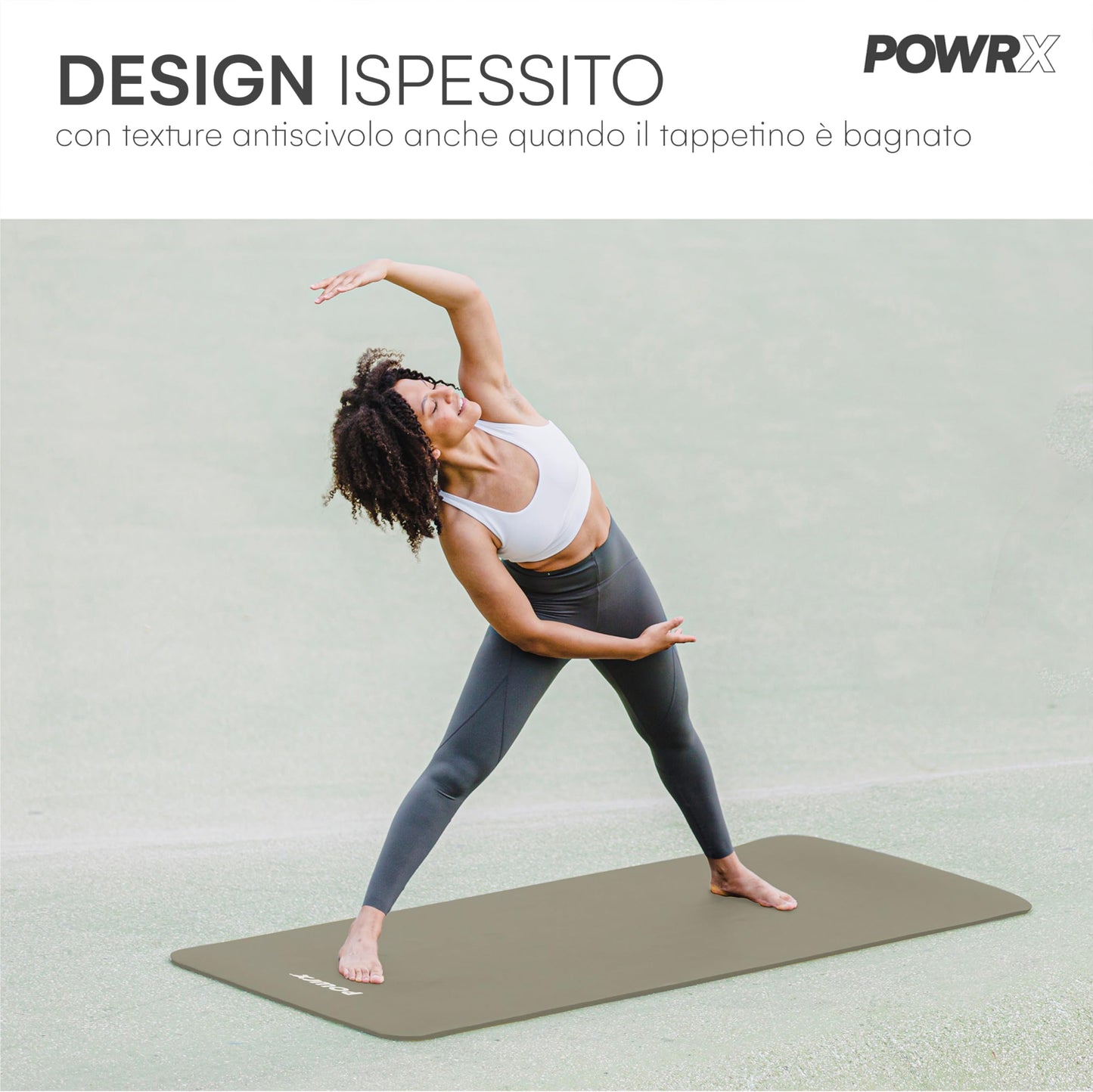 POWRX Tappetino Fitness Antiscivolo 190 x 60, 80, 100 cm - Ideale per Yoga, Pilates e Ginnastica - Extra Morbido e Spessore da 1,5 cm o 1 cm - Ecocompatibile con Tracolla e Sacca Trasporto + Poster