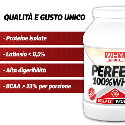 WHY SPORT PERFECT 100% WHEY - Proteine Whey - Proteine Isolate - Proteine in Polvere con Aminoacidi Essenziali per la Massa Muscolare - Gusto Cioccolato al Latte - 900 gr