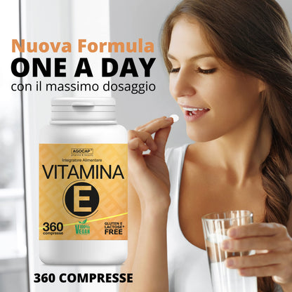 Vitamina E, 360 compresse | Prodotto in Italia, alto dosaggio | Vitamina E pura, massimo dosaggio consentito dalla normativa Italiana | Agocap, integratore vitamina e, tocoferolo puro