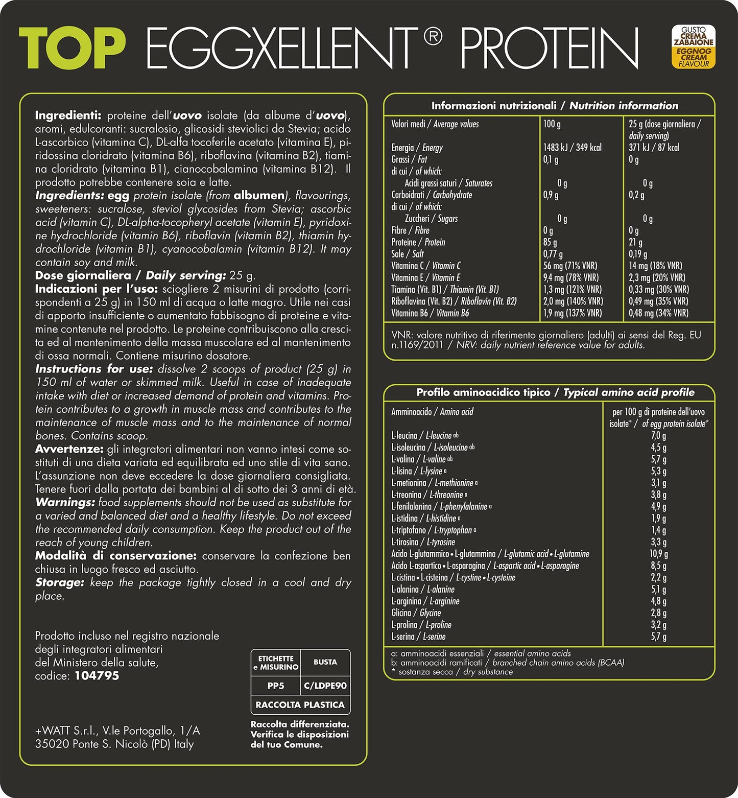 Top Eggxellent Protein - Integratore di Proteine dell'Albume dell'Uovo - Formato: Doypack 750 g - Gusto: Cacao