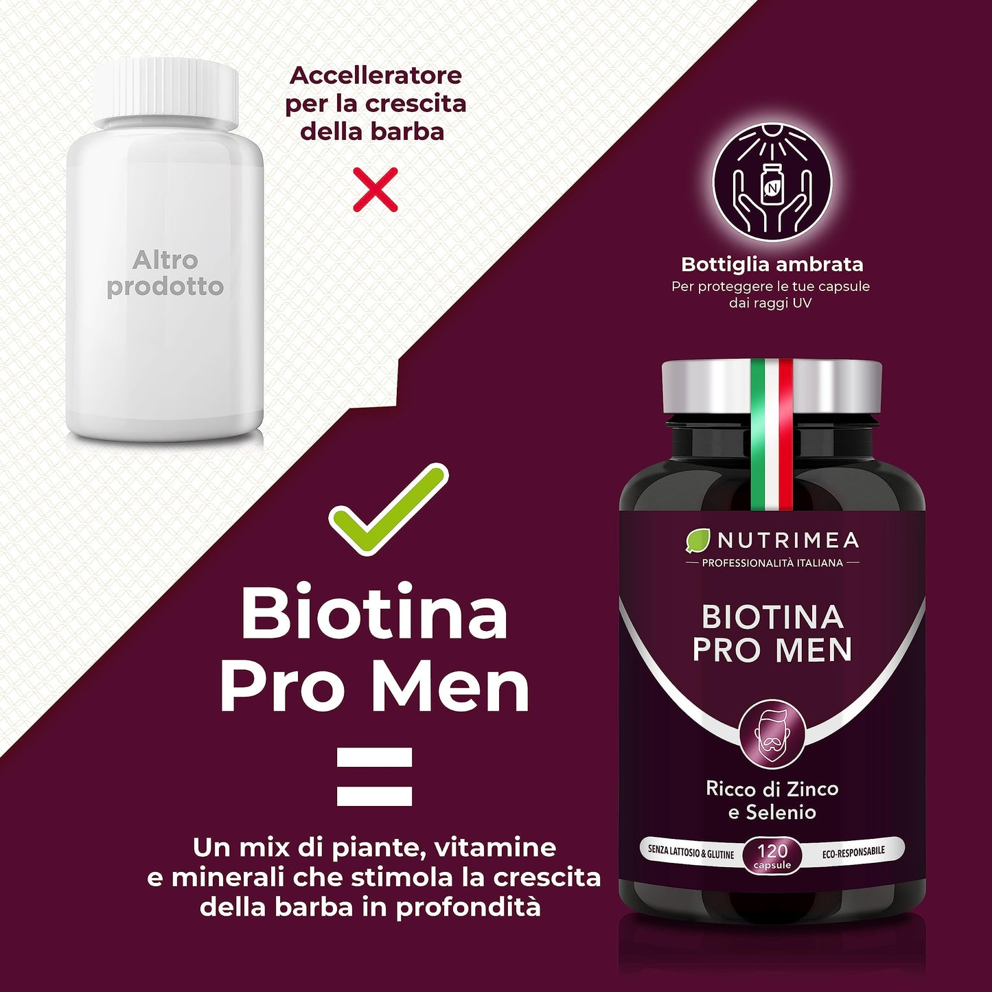 Biotina Nutrimea | Capelli, Unghie e Pelle | Vitamina B8, Zinco, Selenio e Semi di Zucca | Trattamento 4 Mesi | 120 Capsule Vegane