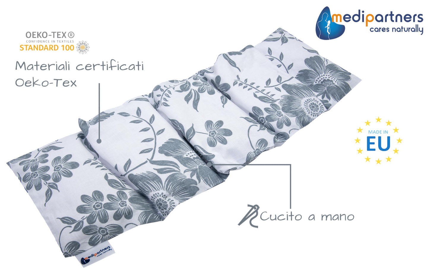 Medi Partners Cuscino Termico noccioli ciliegio 60x20cm 800g 100% Cotone 5 Camere Grande Terapia del freddo Federa sfoderabile (Stelle)