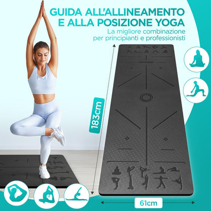 OUTDOUSE Tappetino Yoga,Tappetino Palestra TPE,Tappetino Yoga Antiscivolo,Tappetino Pilates,Tappeto Yoga,per Palestra,Pilates,Yoga,Fitness,Sport,Yoga Mat con Tracolla e Borsa di Stoccaggio,183x61cm