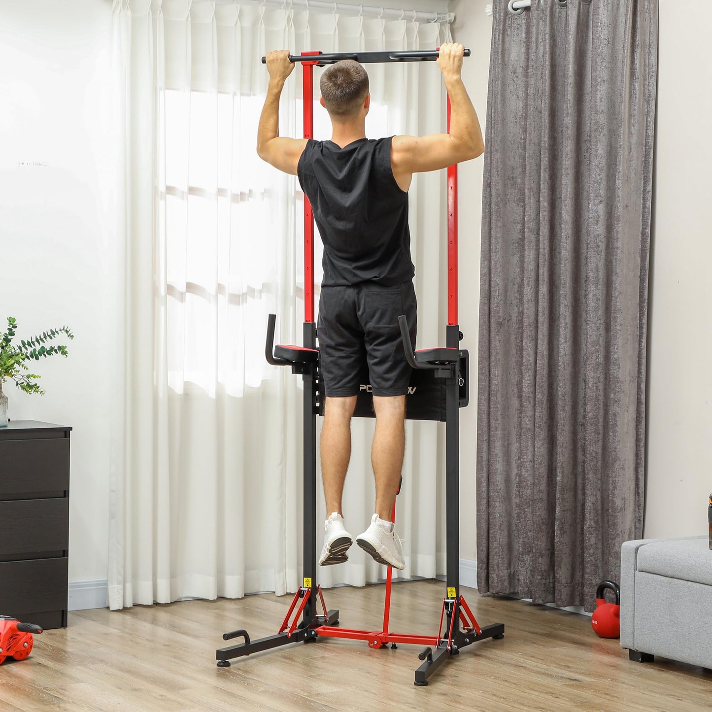 SPORTNOW power tower regolabile in altezza da 127 a 223 cm, power tower multifunzionale, torre per pull-up pieghevole, barra per pull-up, stazione di forza max. 120 kg, per l'allenamento domestico