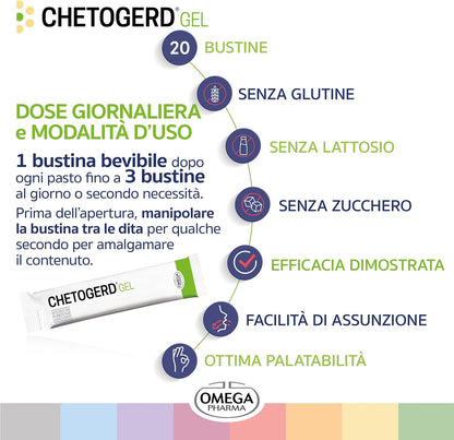 Omega Pharma - Chetogerd Gel con Acido Ialuronico Favorisce il Controllo dell'Acidità Gastrica - 20 Bustine Bevibili