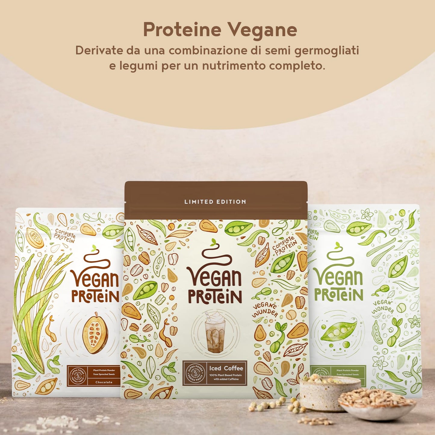 Proteine in Polvere Vegane | Gusto Cioccolato | 21g Proteine | Proteine Vegetali Isolate in Polvere di Pisello, Riso, Girasole e Soia | Massa Muscolare | 1.2kg Vegan Protein Powder | Alpha Foods