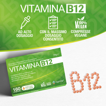 Vitamina B12 da 1000 mcg ad alto dosaggio | 160 microcompresse masticabili, gusto agrumi | Vitamina b vegan da cianocobalamina, supporto per energia fisica e mentale