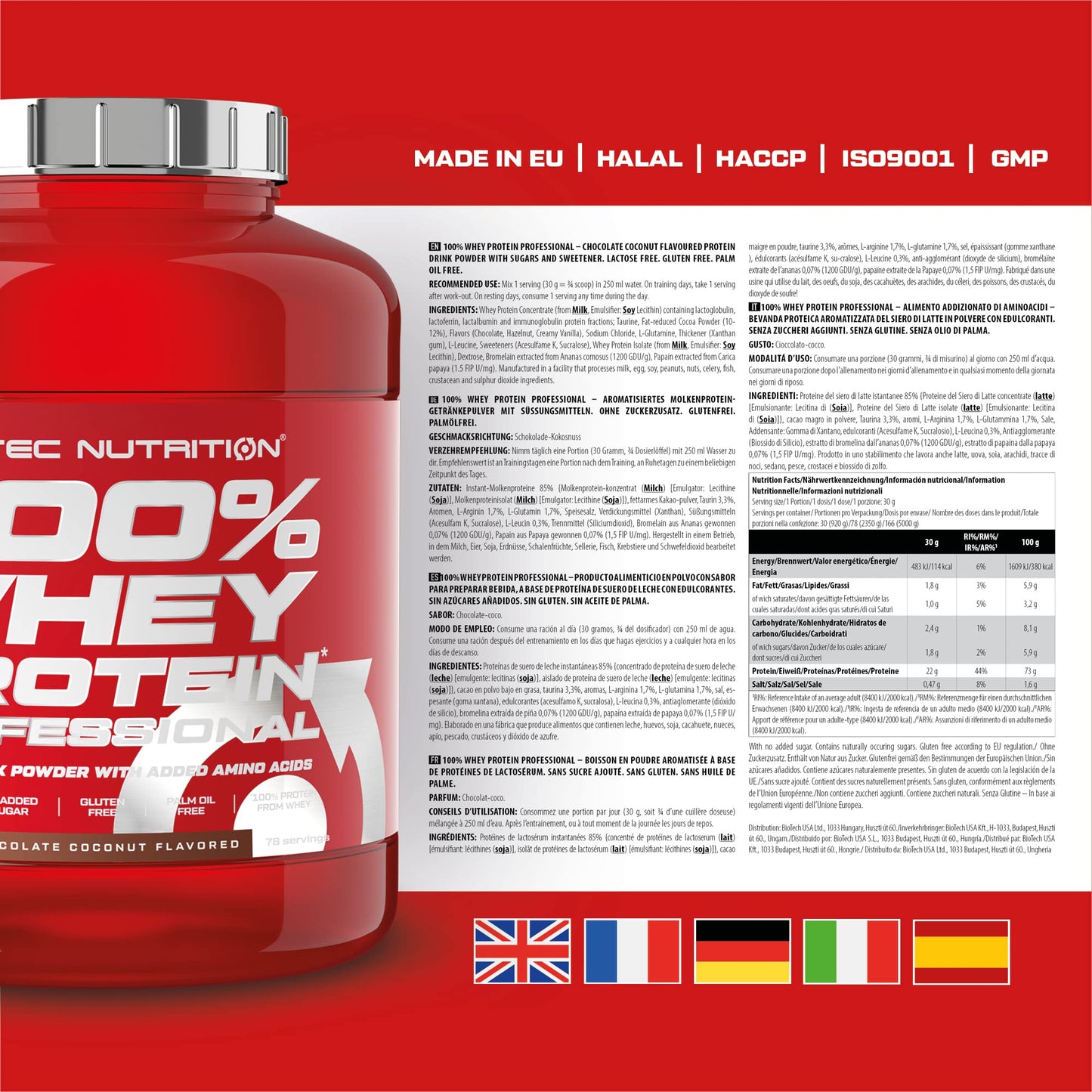 Scitec Nutrition 100% Whey Protein Professional - Potenziato con aminoacidi extra ed enzimi digestivi - Senza glutine - Senza olio di palma, 2.35 kg, Cioccolato