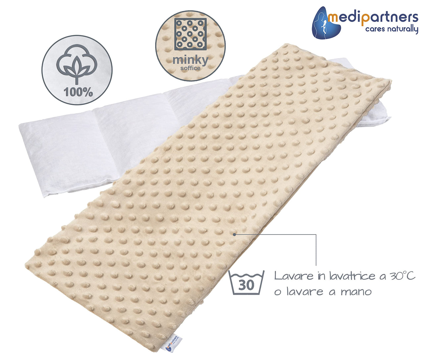 Medi Partners Cuscino Termico noccioli ciliegio 60x20cm 800g 100% Cotone 5 Camere Grande Terapia del freddo Federa sfoderabile (Stelle)