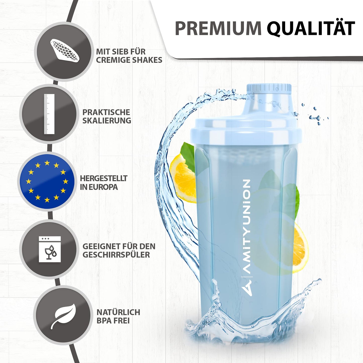 AMITYUNION Shaker per proteine 500 ml Heaven a prova di perdite, senza BPA con setaccio cliccabile e scala per frullati cremosi di siero di latte, shaker per proteine, originale in Rosa