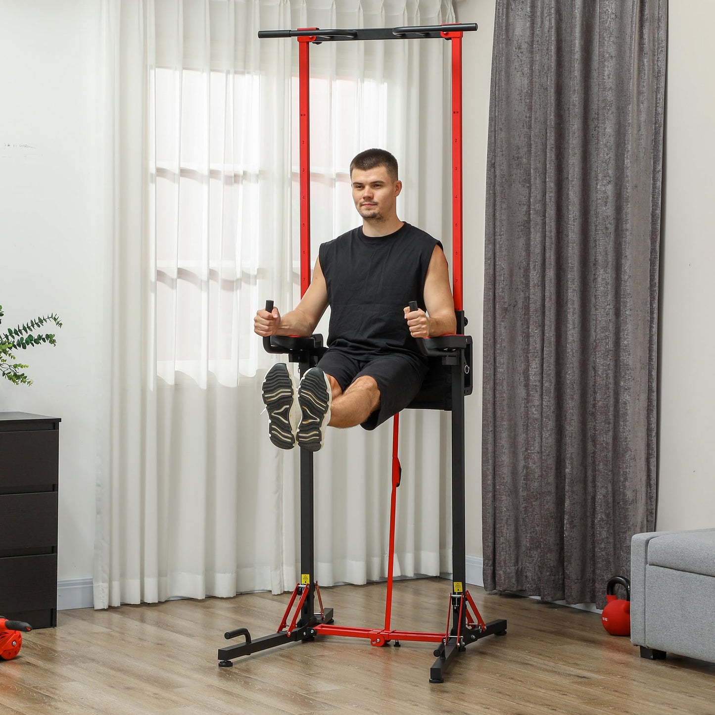 SPORTNOW power tower regolabile in altezza da 127 a 223 cm, power tower multifunzionale, torre per pull-up pieghevole, barra per pull-up, stazione di forza max. 120 kg, per l'allenamento domestico