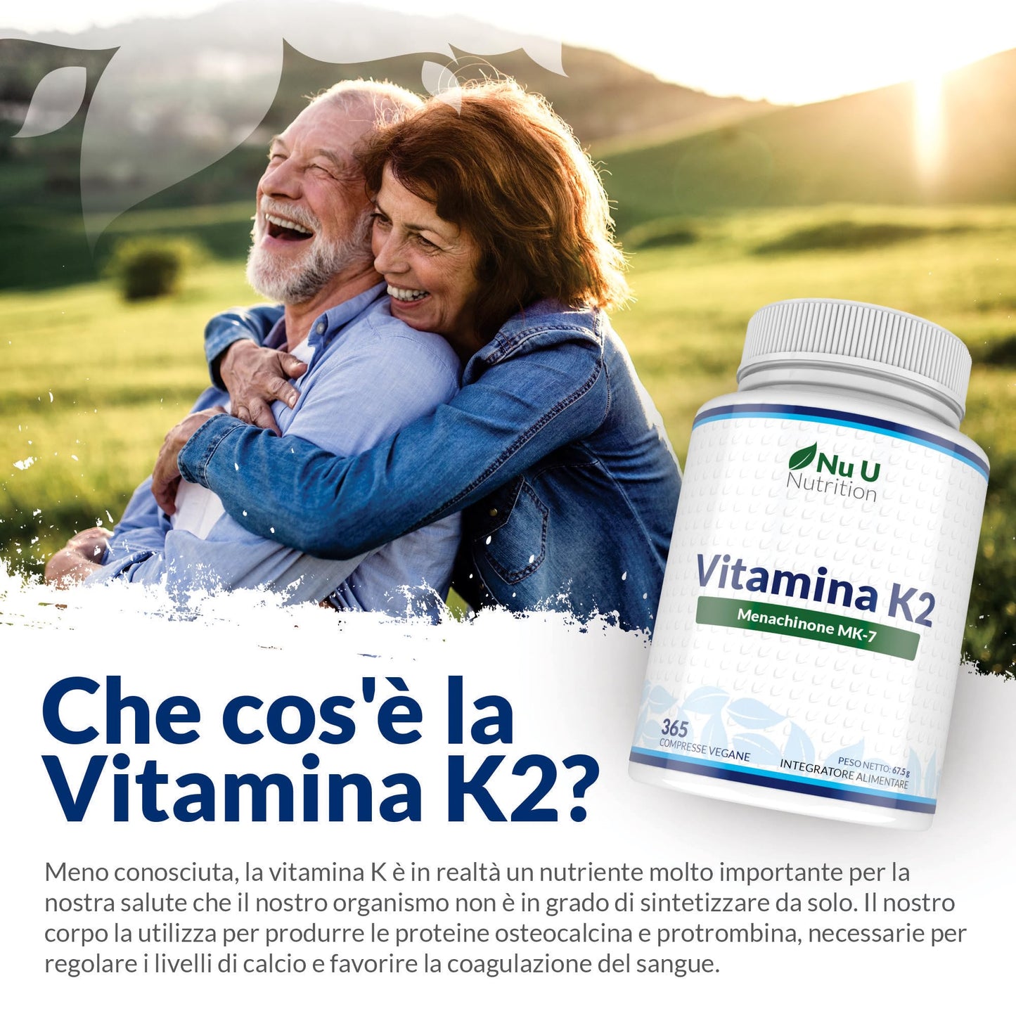 Vitamina K2 MK7 200mcg - 365 Compresse Vegane - 1 Anno di Scorta - Vit K2 Menachinone MK-7 - Nu U Nutrition