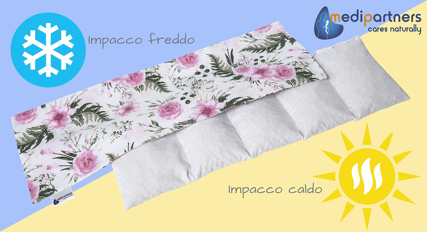 Medi Partners Cuscino Termico noccioli ciliegio 60x20cm 800g 100% Cotone 5 Camere Grande Terapia del freddo Federa sfoderabile (Stelle)