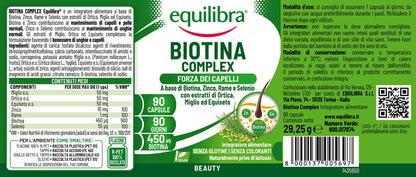 equilibra Integratori Alimentari, Biotina Complex, Benessere di Capelli e Unghie, Integratore Altodosato a Base di Biotina, Zinco, Rame, Selenio, Estratti di Ortica, Miglio, Equiseto, 90 Capsule