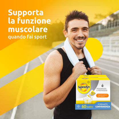 Supradyn Magnesio e Potassio Integratore Multivitaminico con Vitamine B, Vitamina C e Sali Minerali per Stanchezza, Caldo e Sport, 60 Bustine Effervescenti Senza Zucchero, Gusto Arancia