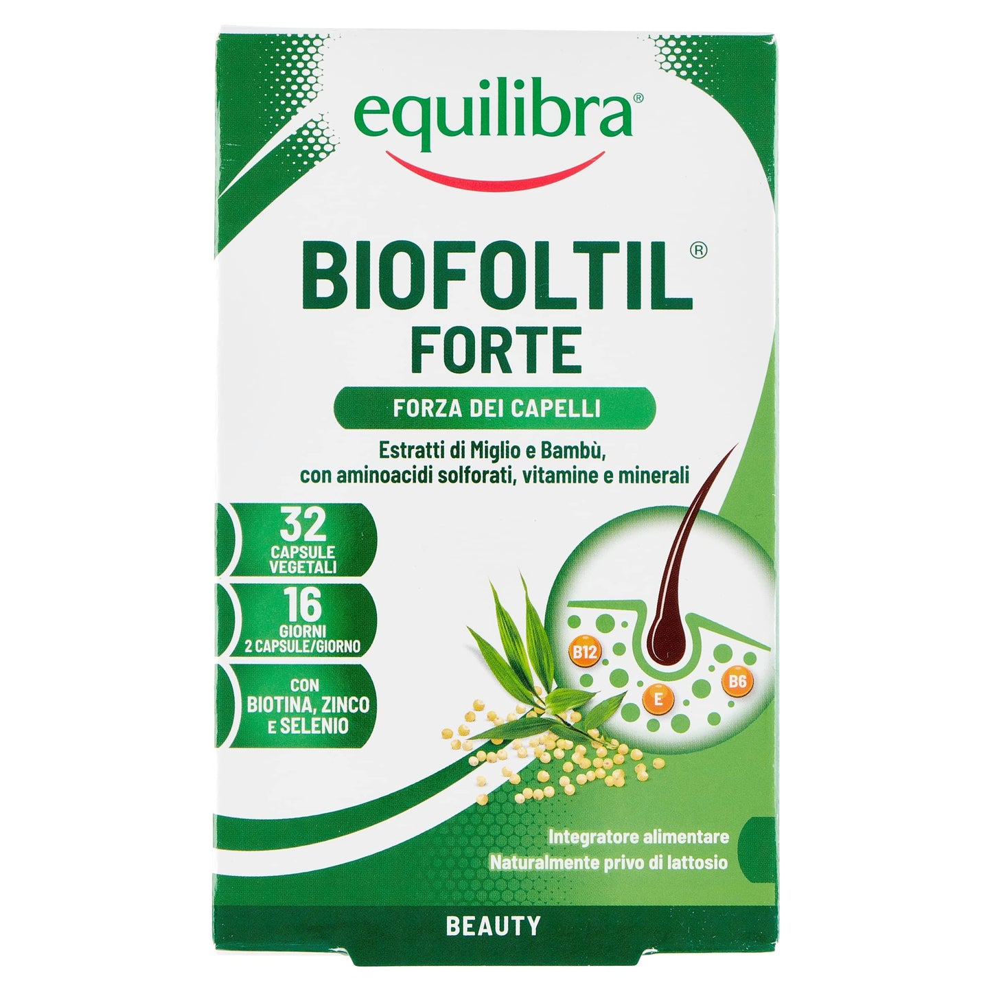 equilibra Integratori Alimentari, Biofoltil Forte, Integratore per il Benessere di Capelli e Unghie, a Base di Zinco, Selenio e Rame, con Ortica, Miglio e Bambù, 32 Capsule