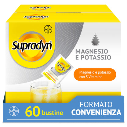 Supradyn Magnesio e Potassio Integratore Multivitaminico con Vitamine B, Vitamina C e Sali Minerali per Stanchezza, Caldo e Sport, 60 Bustine Effervescenti Senza Zucchero, Gusto Arancia