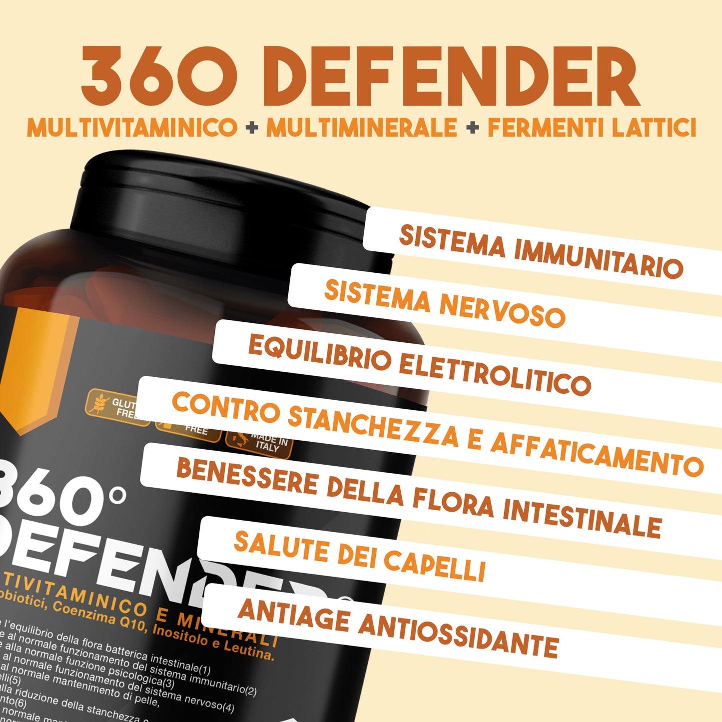 Multivitaminico Multiminerale con Probiotici, Vitamina B12, Acido Folico e Coenzima Q10 | 360° Defender Integratore Multivitaminico Completo con 14 Vitamine e 5 Sali Minerali